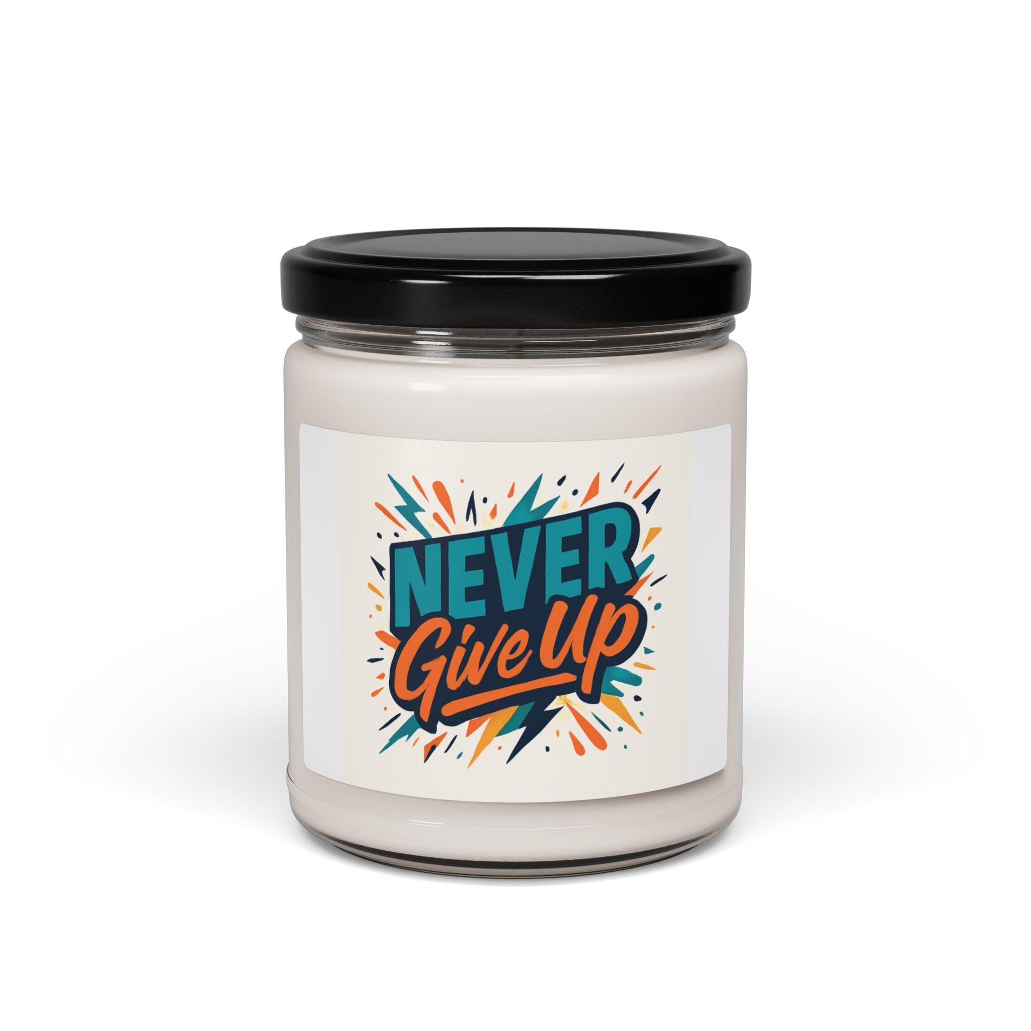 Scented Soy Candle — "Never Give Up" Motivational Jar (9 oz)