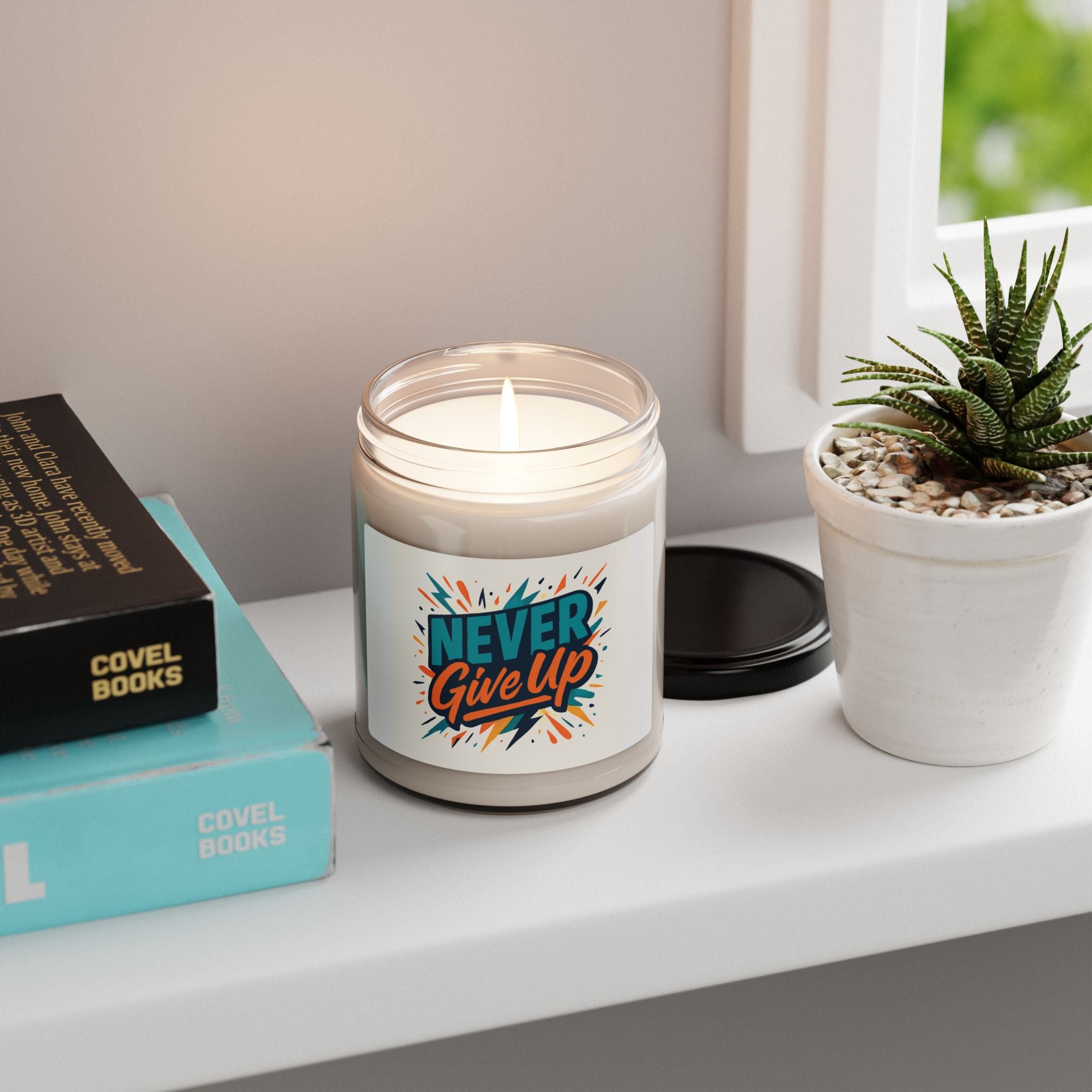 Scented Soy Candle — "Never Give Up" Motivational Jar (9 oz)