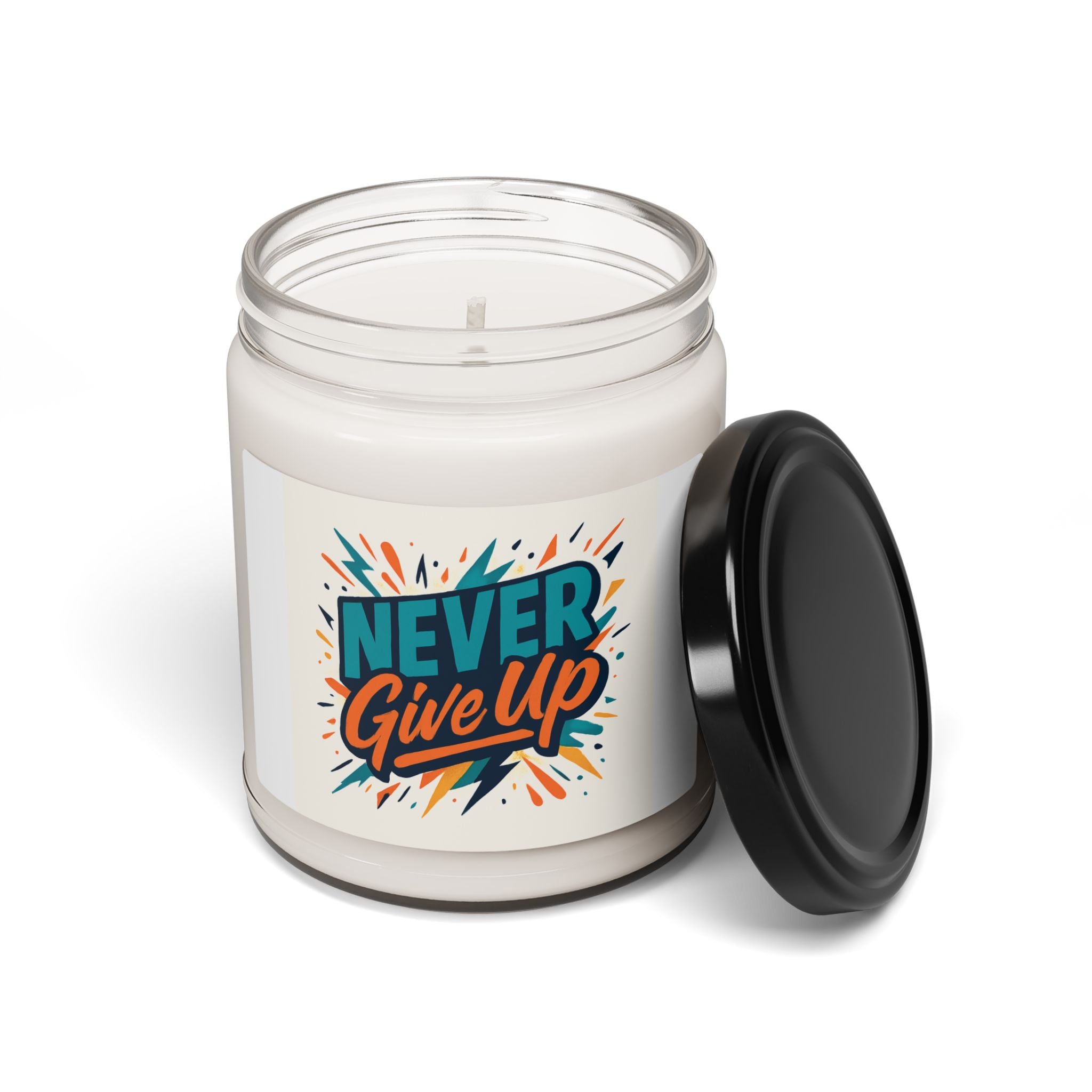 Scented Soy Candle — "Never Give Up" Motivational Jar (9 oz)